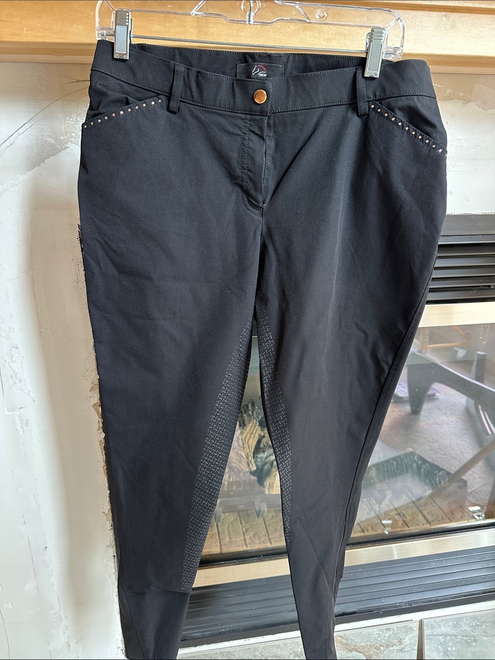 Women’s HKM Black Riding Breeches Full Seat Size30 with Rose Gold Crystal Detail